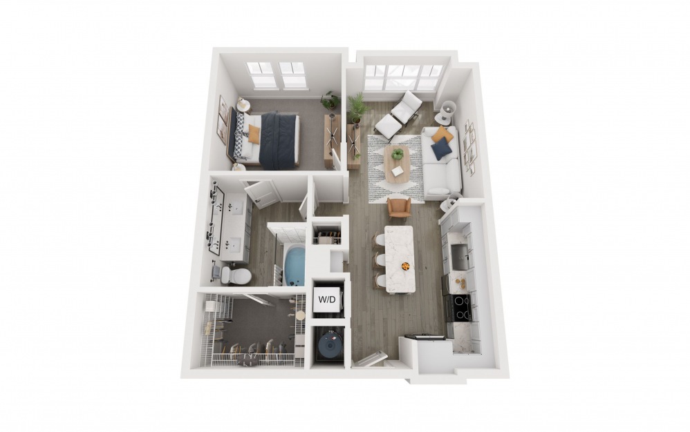 1C - 1 bedroom floorplan layout with 1 bathroom and 715 square feet