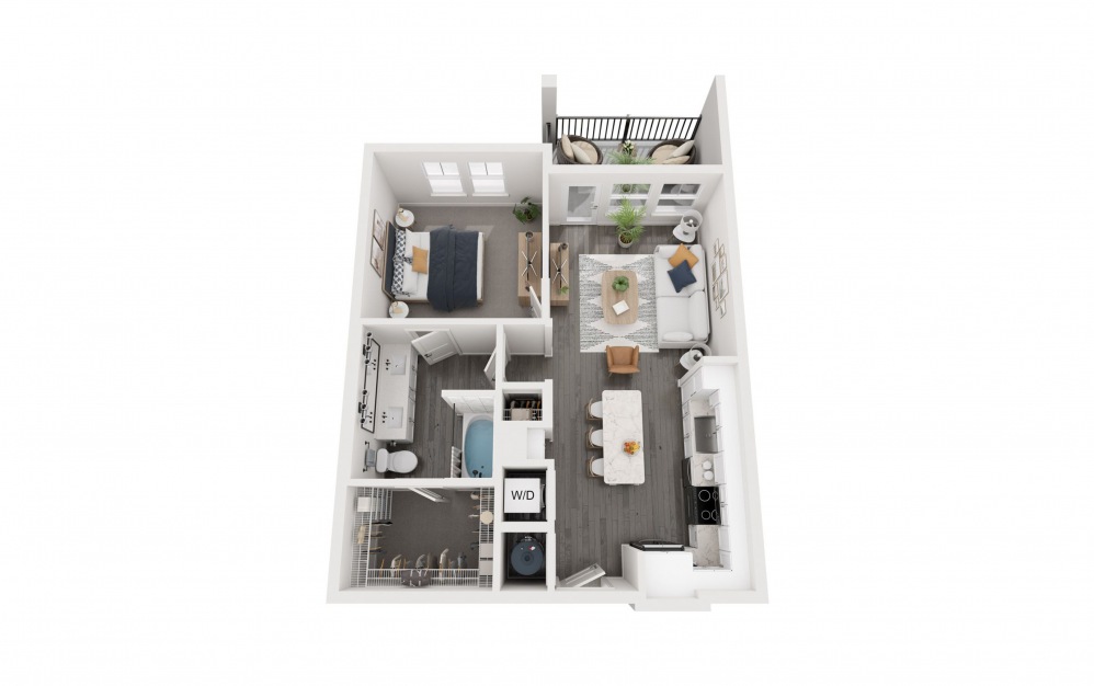 1B - 1 bedroom floorplan layout with 1 bathroom and 702 square feet