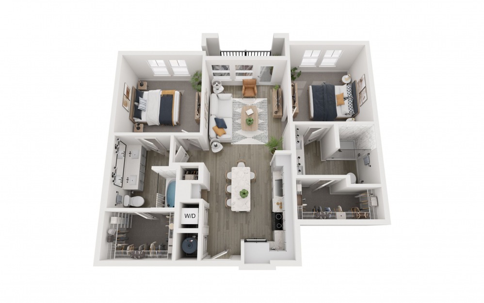 2E - 2 bedroom floorplan layout with 2 bathrooms and 1010 square feet