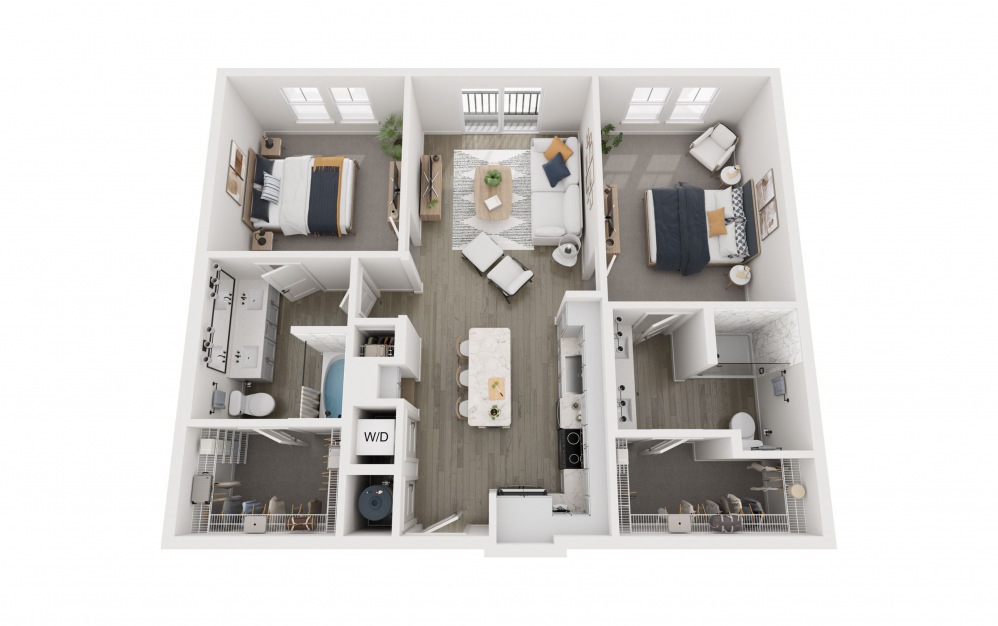 2B - 2 bedroom floorplan layout with 2 bathrooms and 1056 square feet (Floor 1)