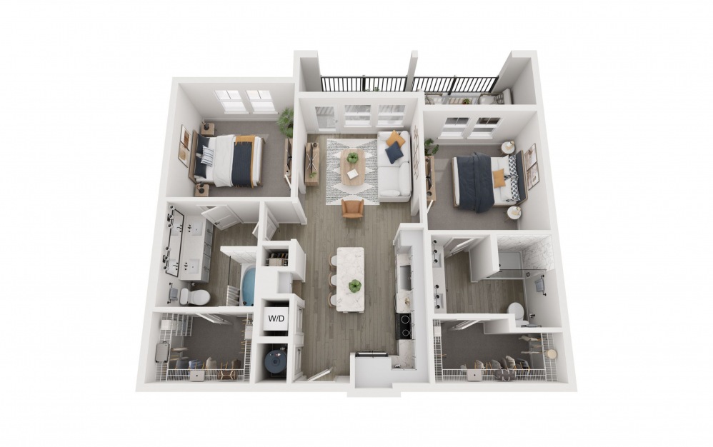 2B - 2 bedroom floorplan layout with 2 bathrooms and 1056 square feet (Floor 2)