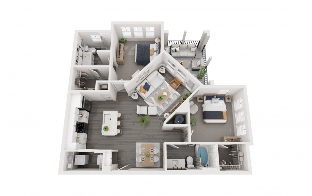 2F - 2 bedroom floorplan layout with 2 bathrooms and 1141 square feet