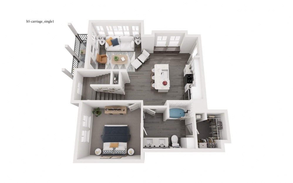 2I - Carriage Home with Garages - 2 bedroom floorplan layout with 2 bathrooms and 1326 square feet (Floor 1)