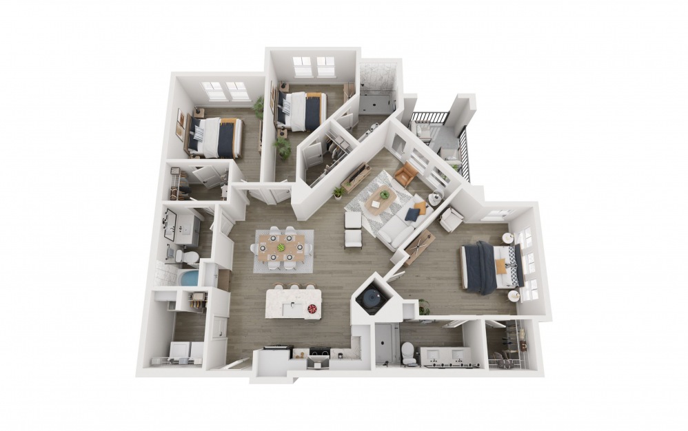 3B - 3 bedroom floorplan layout with 3 bathrooms and 1474 square feet