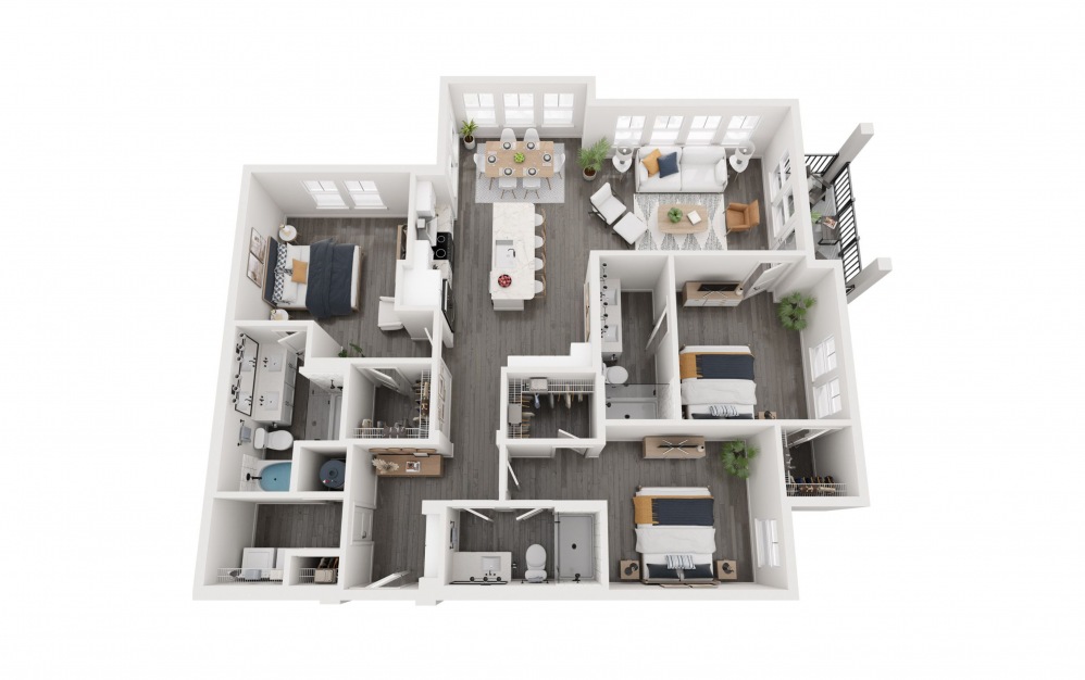 3C - 3 bedroom floorplan layout with 3 bathrooms and 1558 square feet